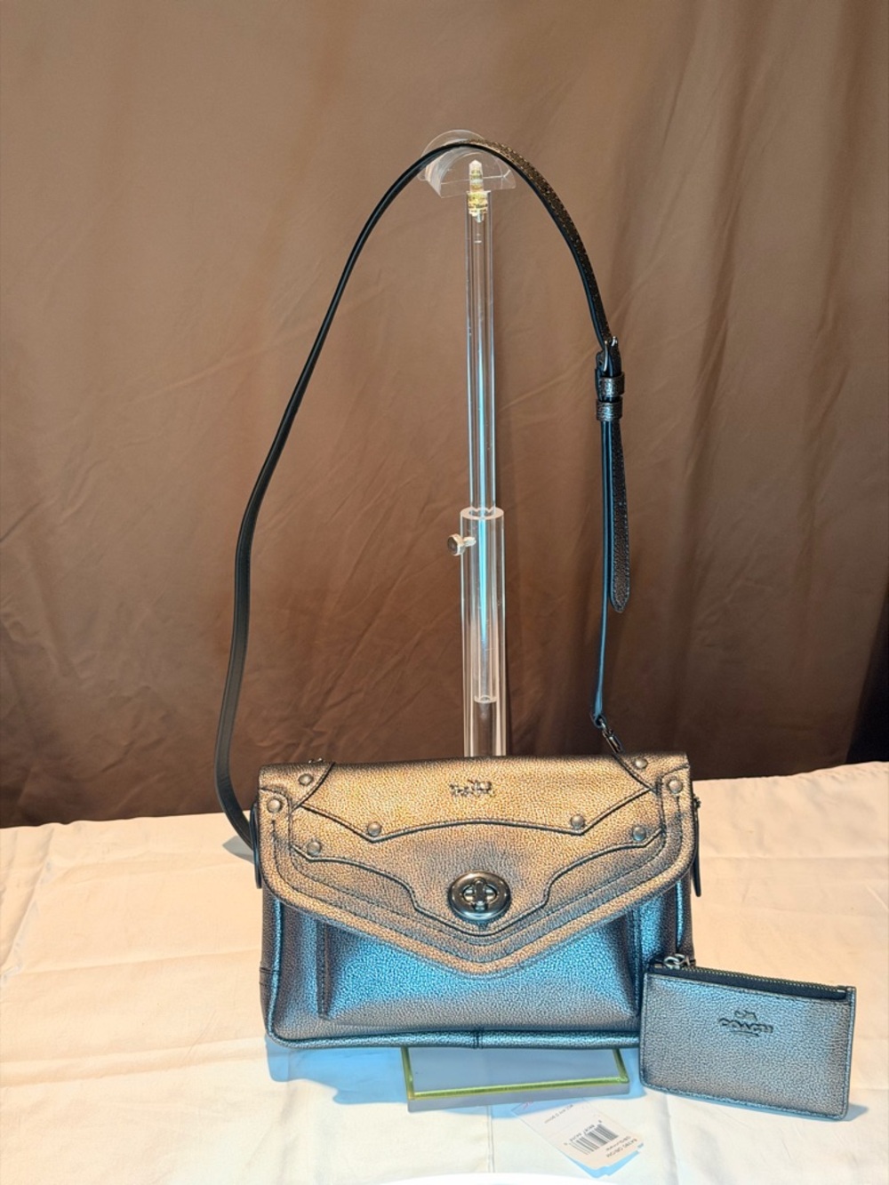 Y2K Coach Metallic Leather Rhyder Crossbody NWOT w/matching mini ID case set NWT